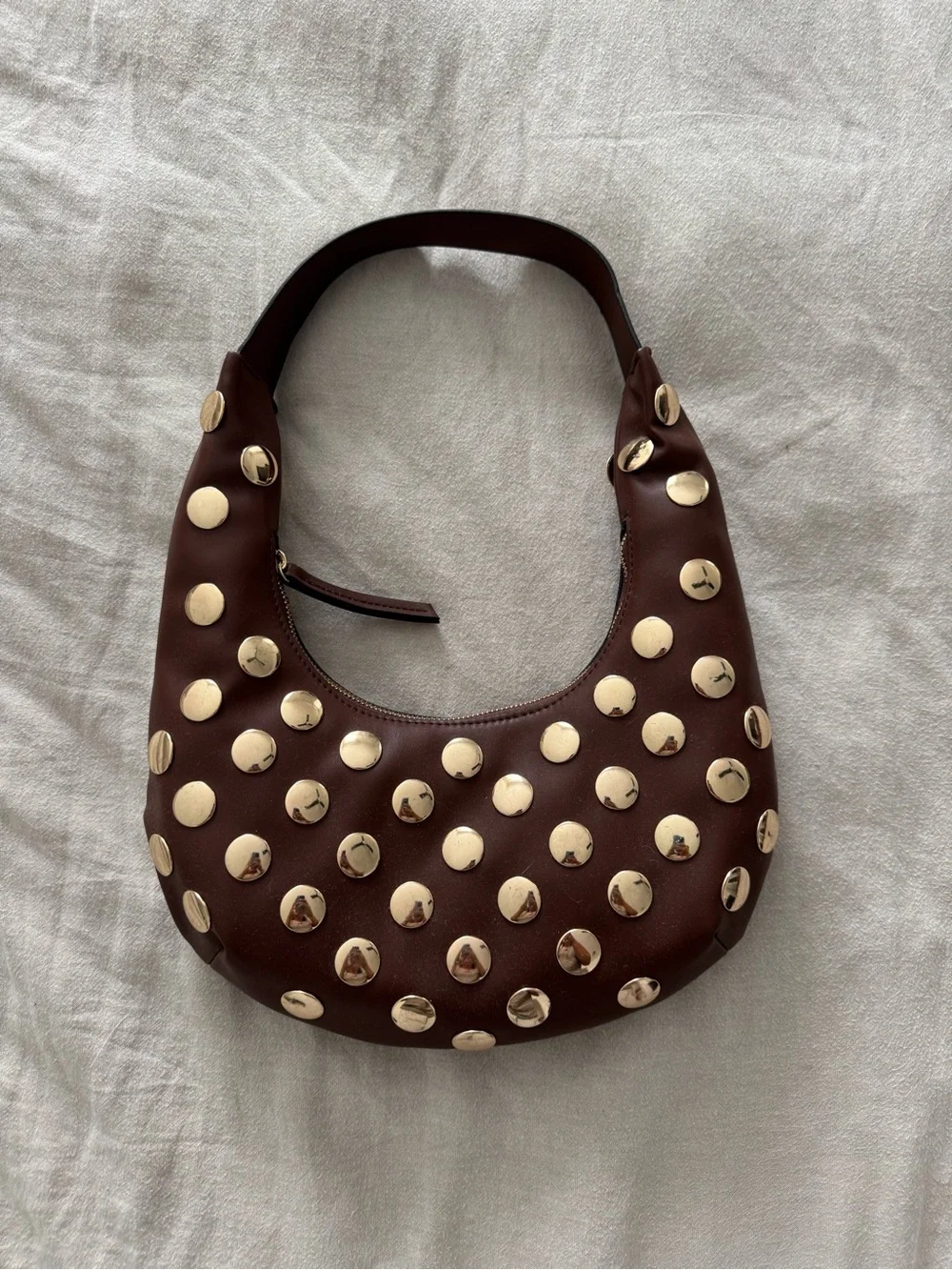 ASOS Brown Hobo Shoulder Bag with Gold Studs - Picture 2 of 12